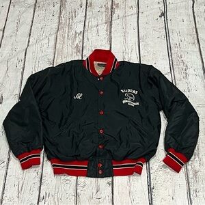 Vintage 1980s Raiders Quarterback Club Dark Blue 80s Bomber Jacket